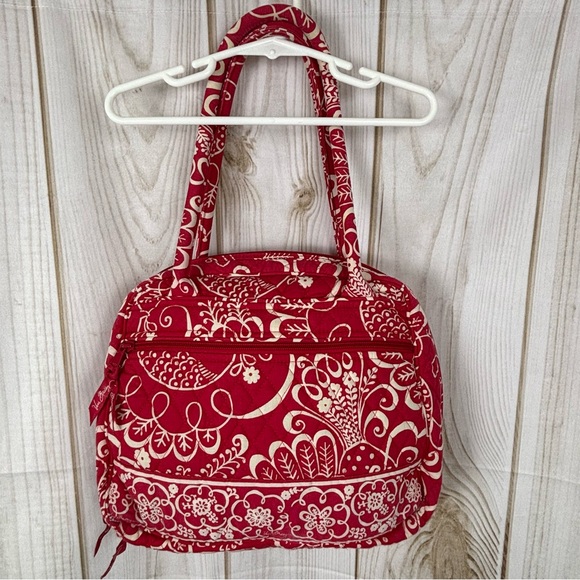 Vera Bradley Shoulder Bag Twirly Bird Pattern Purse Hot Pink White Carry On Bag - Picture 2 of 16